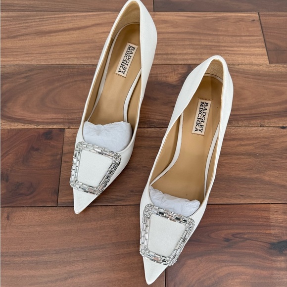 Badgley Mischka Aubree Pointed Toe Stiletto Pumps With Crystal Buckle Size 9.5 - Picture 2 of 9